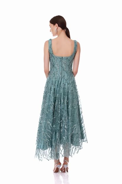 Robe de soirée brodée menthe